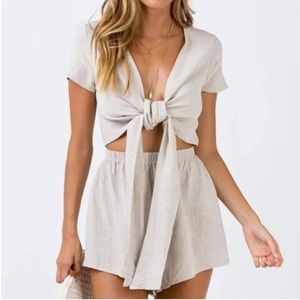 Princess Polly Oatmeal Tie Front Romper
